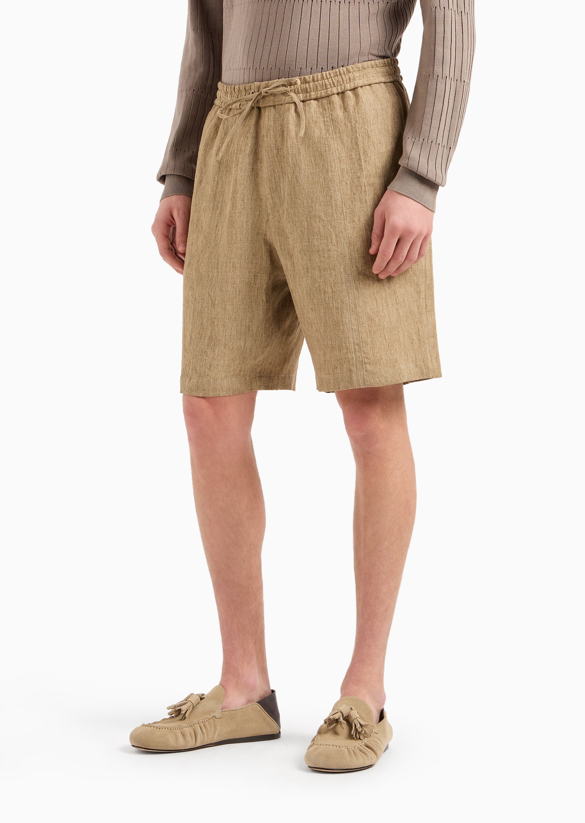 Emporio Armani Drawstring-waist Linen Shorts In Beige