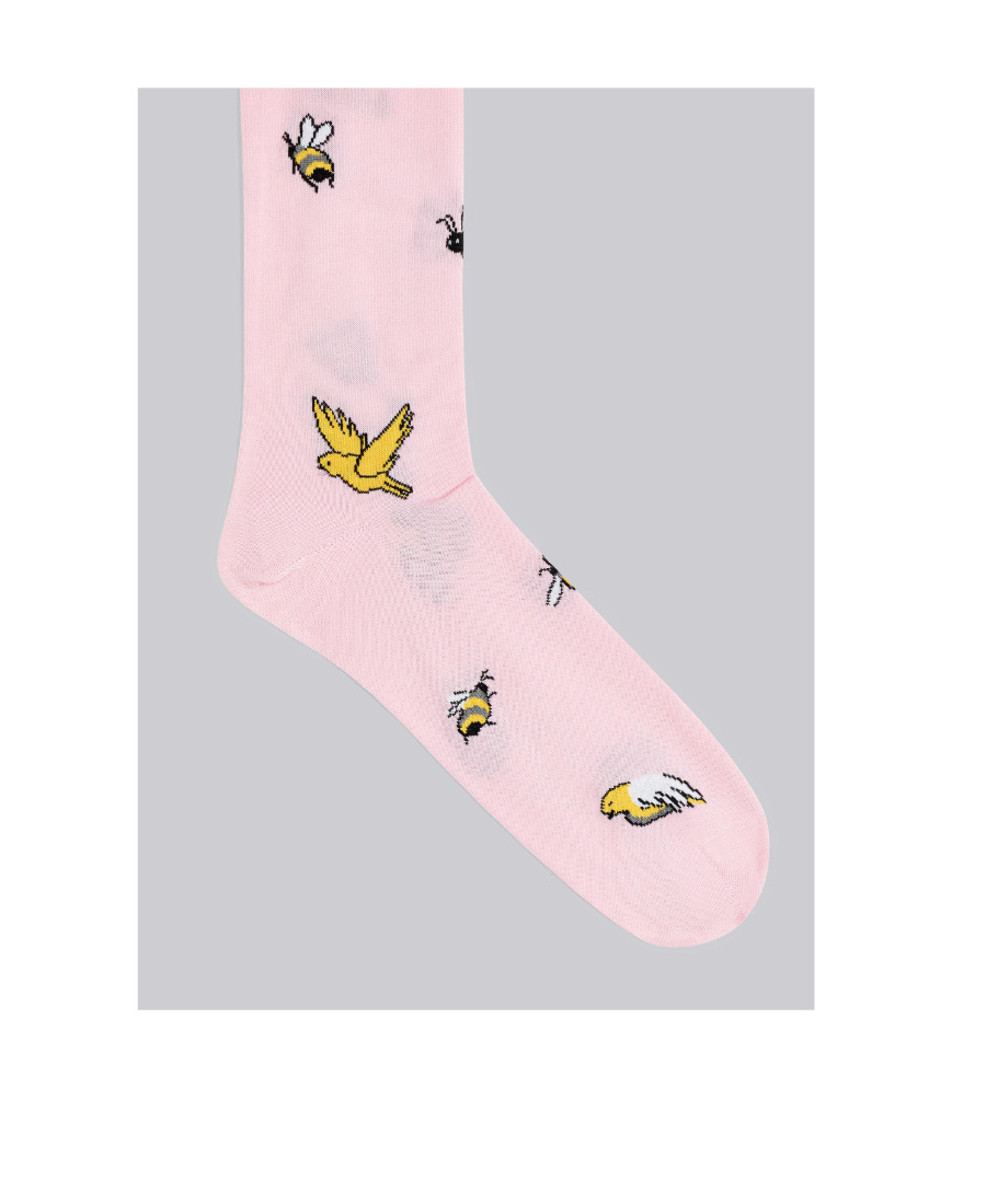 Thom Browne Birds And Bees Intarsia Mid-calf Socks In Pink