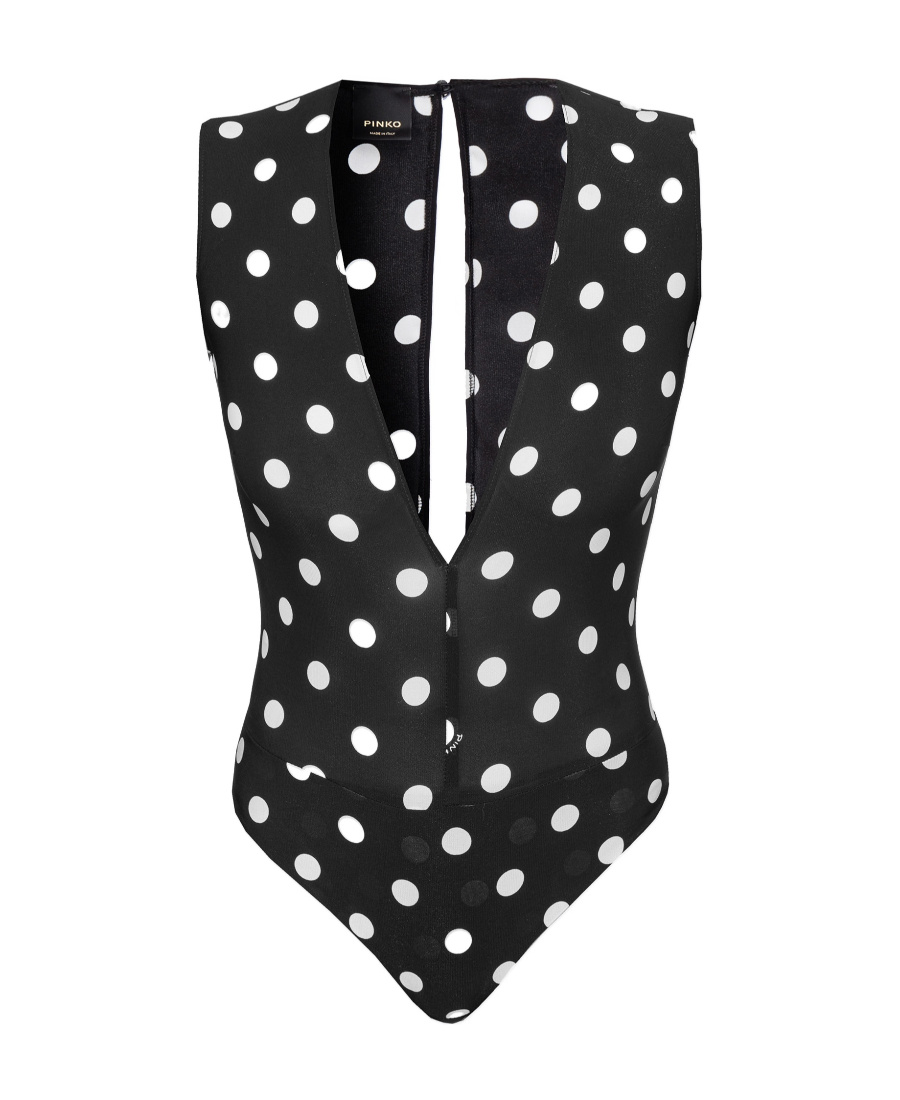 Pinko Sleeveless Bold Polka Dot-print Bodysuit In Black