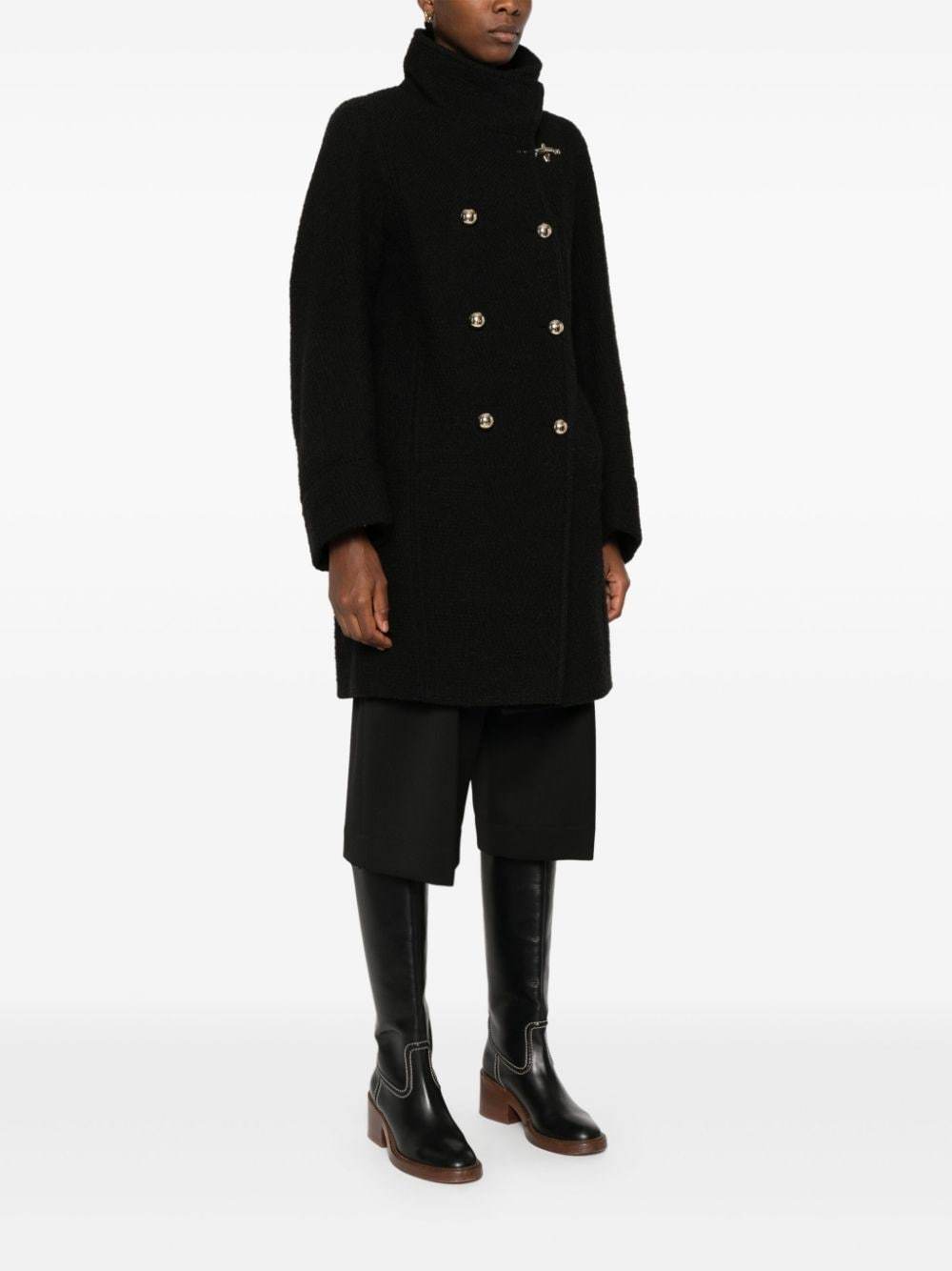 Fay Long Wool Double-breasted Coat In Black