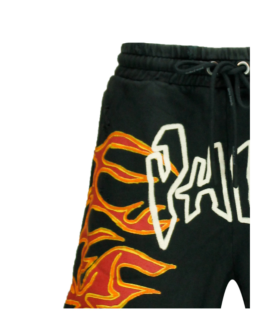 Palm Angels Graffiti Flames Logo-print Shorts In Black