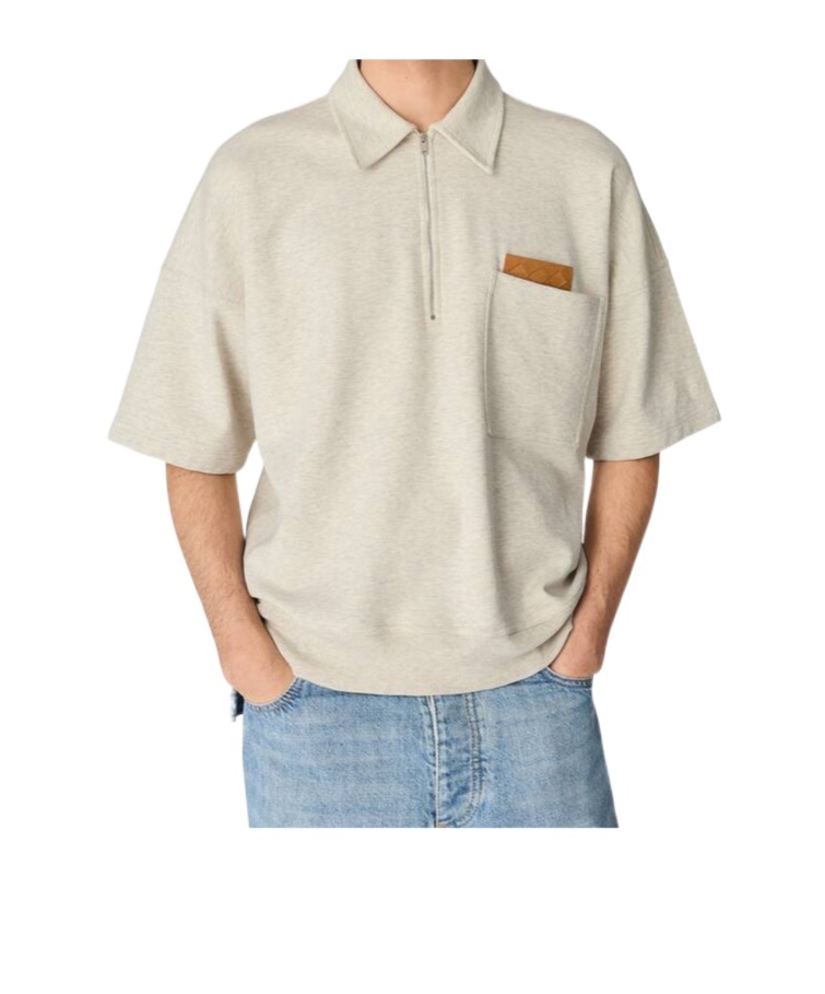 Bottega Veneta Double Cotton Melange Polo With Zip Closure