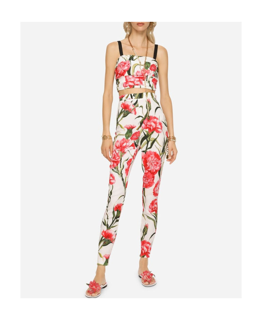 Dolce & Gabbana Floral-print High-waisted Leggings In White