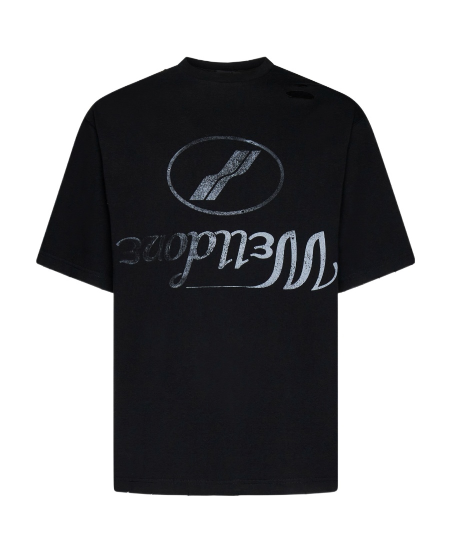 We11 Done Destroyed Reverse Logo Cotton T-shirt In Black