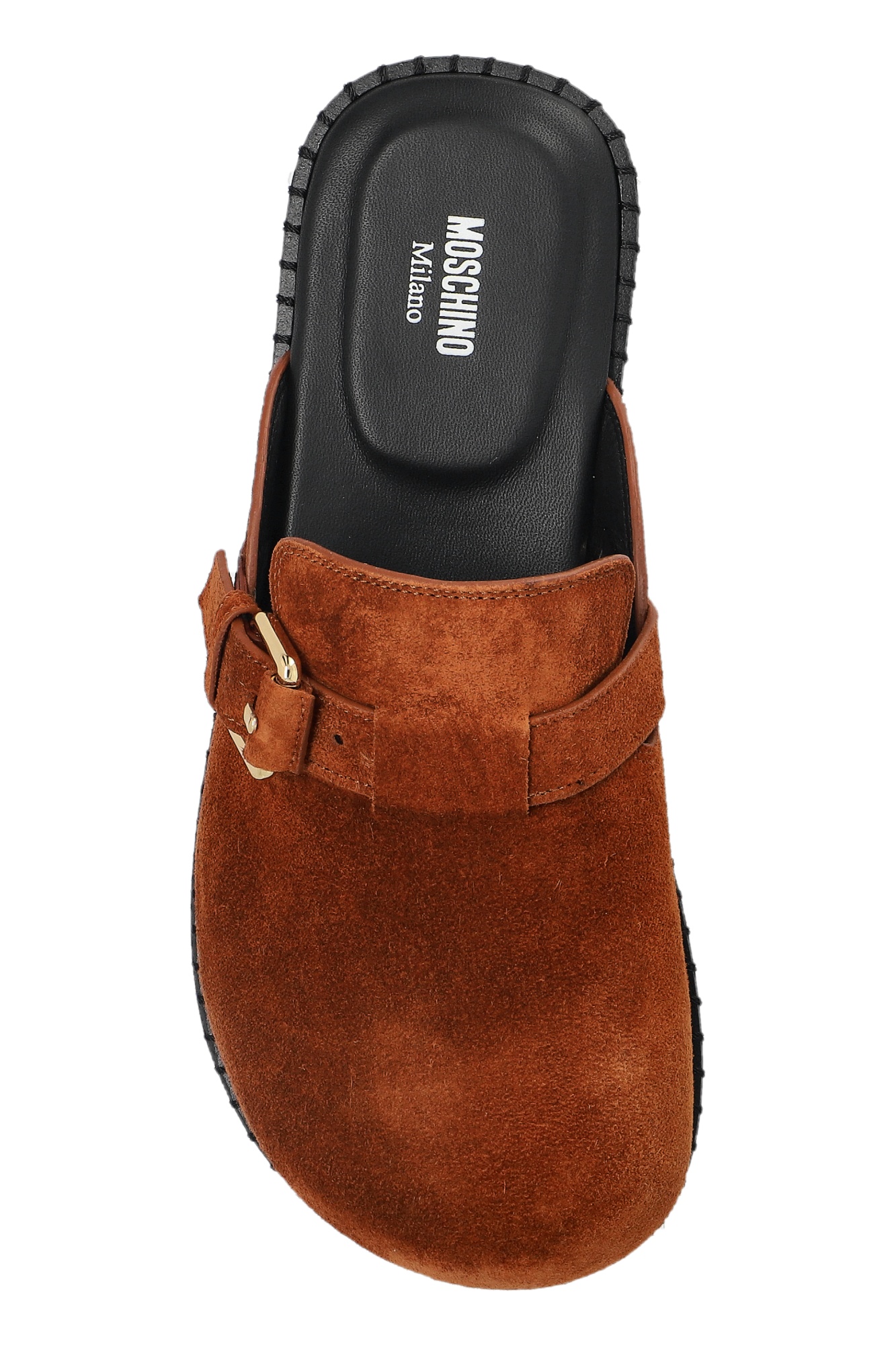 Moschino Buckle-fastening Suede Pumps In Brown