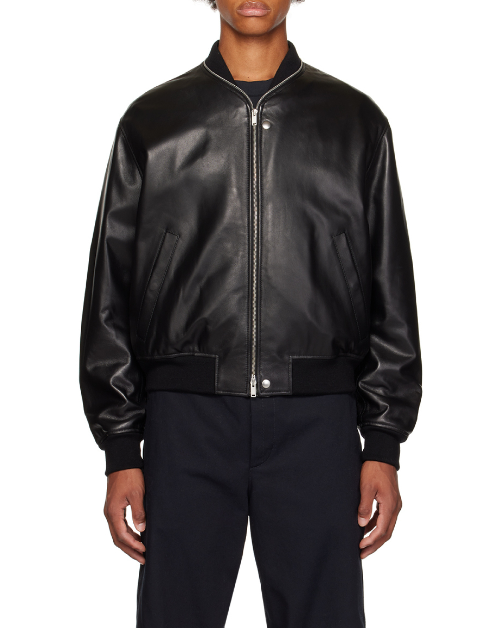 Jil Sander Leather Zip-up Bomber Jacket In Black