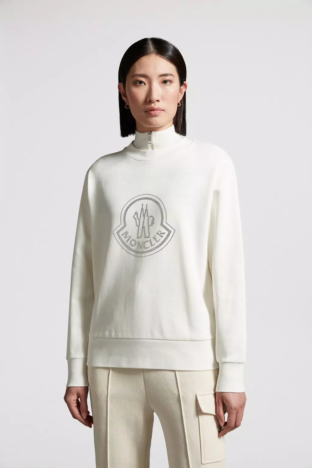 Moncler Logo Cotton-blend Jersey Sweatshirt In White