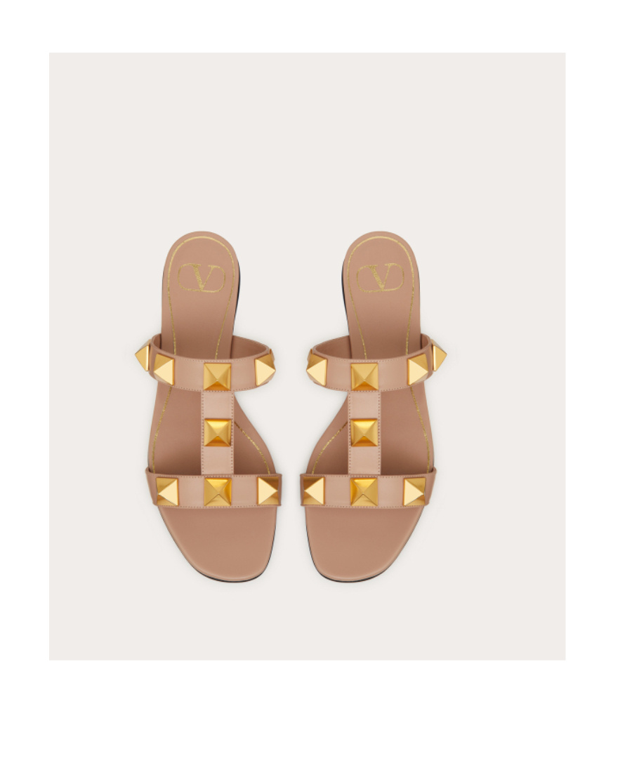 Shop Valentino Roman Stud Slide Sandals In Nude