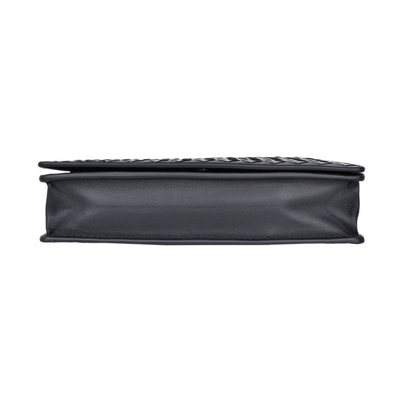Shop Bottega Veneta Black Intrecciato Leather Wallet On A Chain