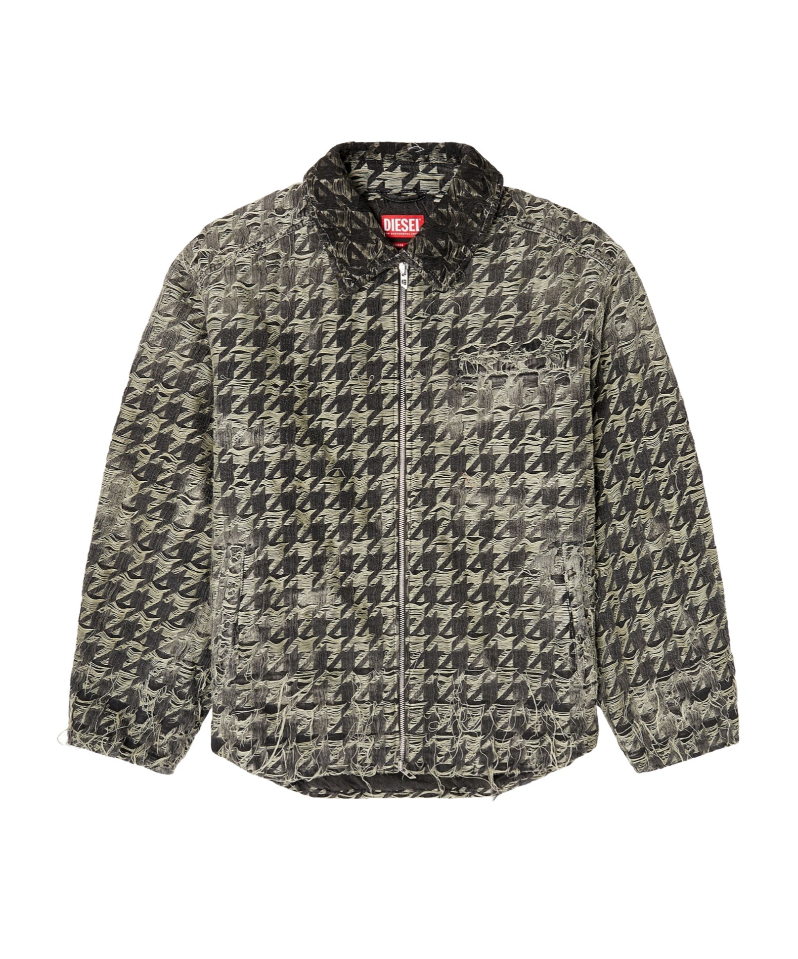 Diesel Houndstooth Blazer With Frayed Edges And Pocket In Black
