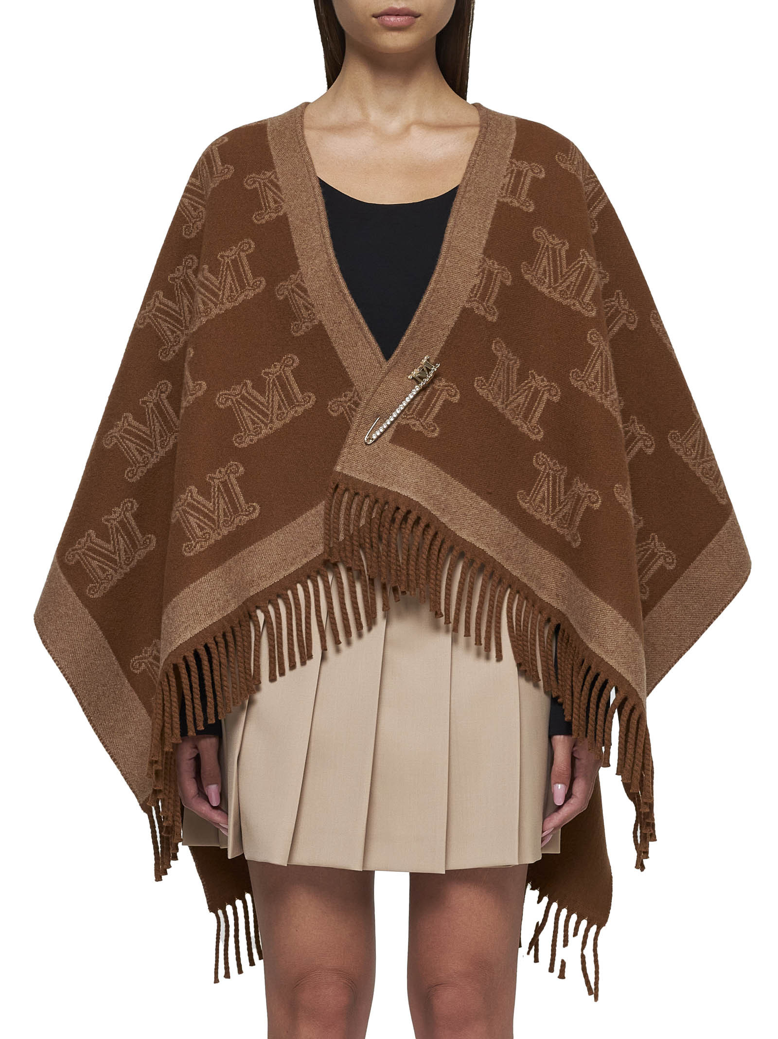 Max Mara Maxmara Studio Frine Cape In Brown