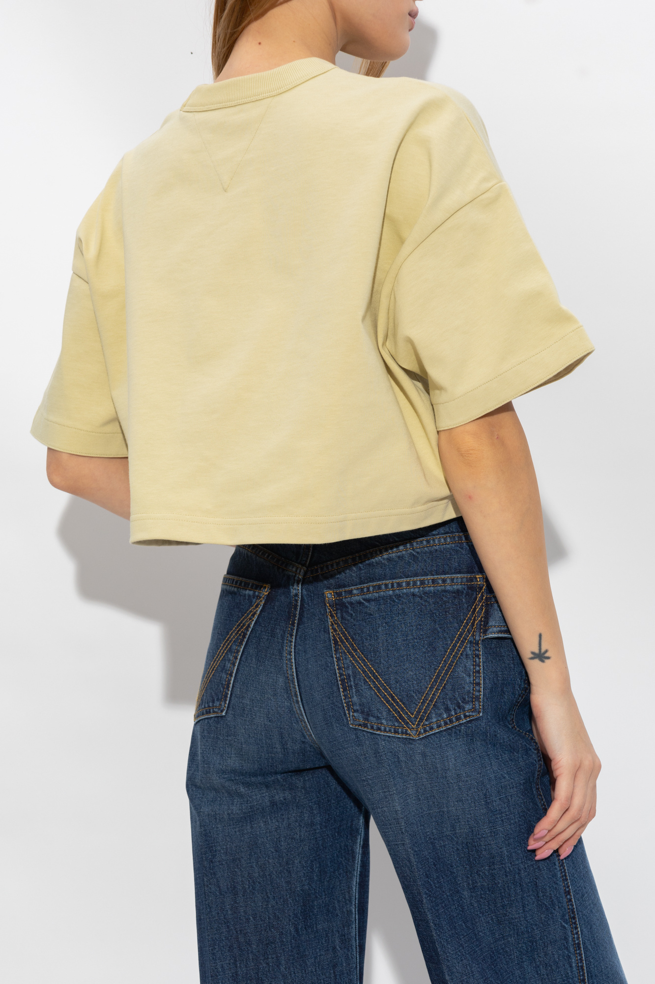 Bottega Veneta Decorative-stitching Cropped T-shirt In Nude