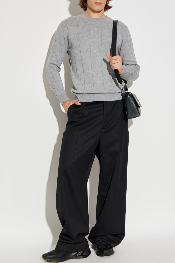 Eleventy Vertical-ribbed Cotton Sweater In Gray