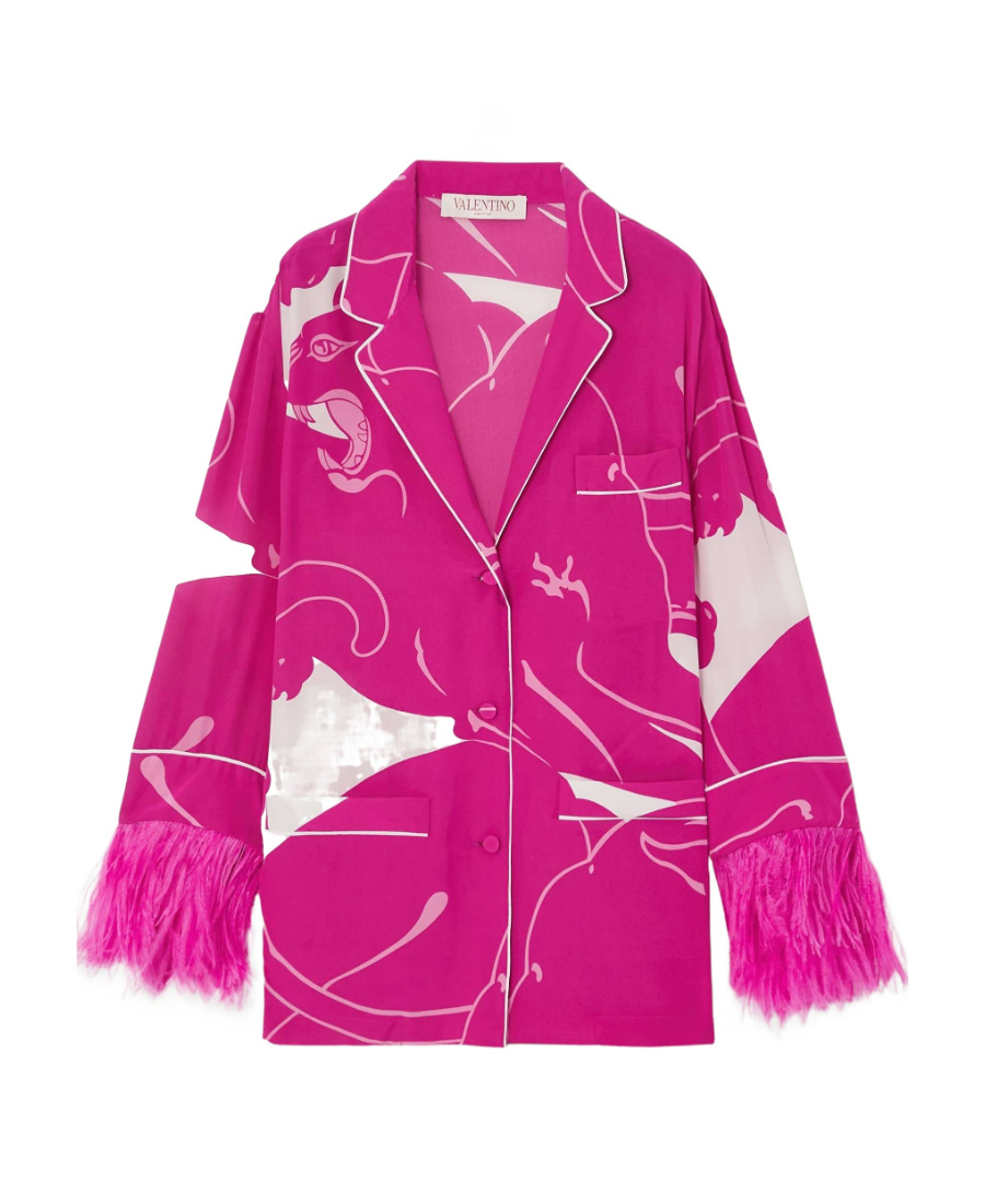 Shop Valentino Panther Crepe De Chine Blouse In Pink