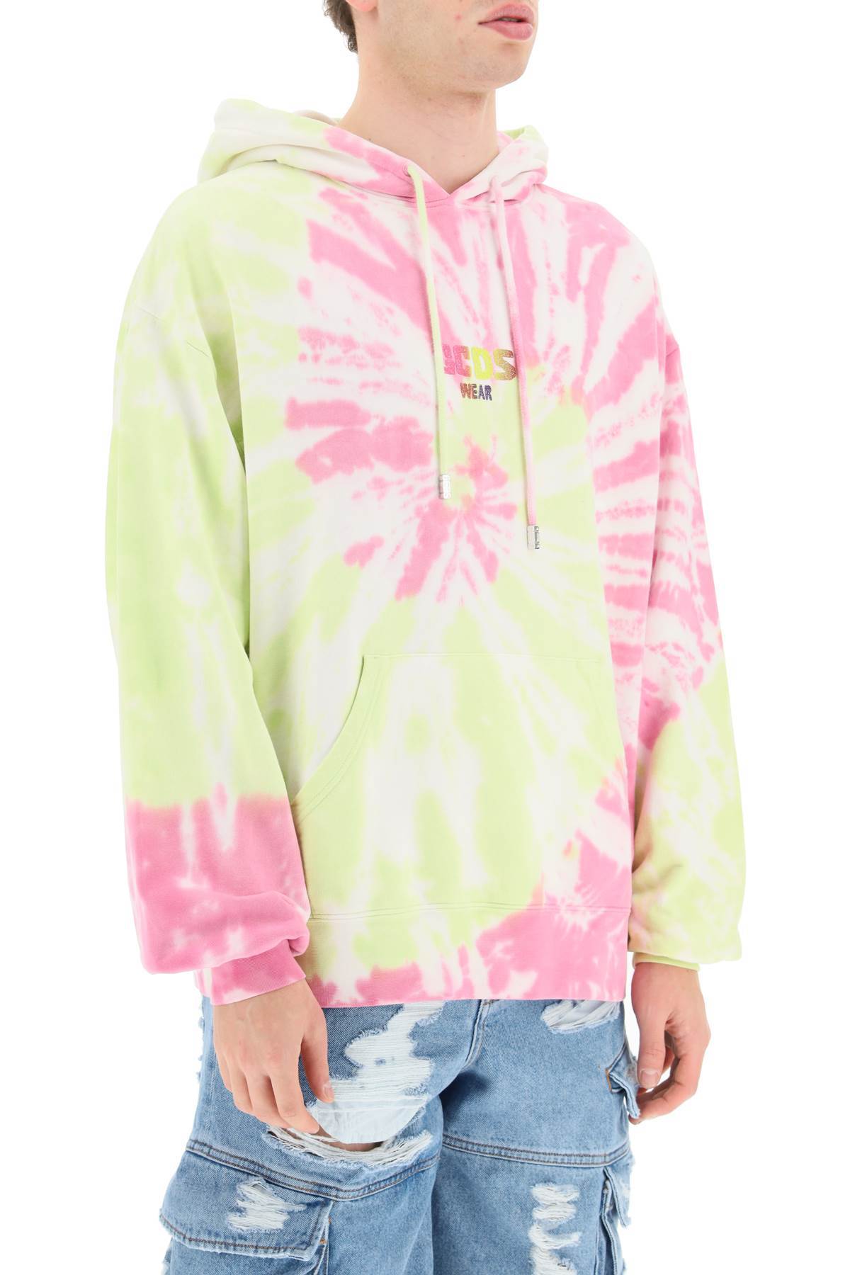 Gcds Glitter Logo Tie-dye Hoodie In Pink
