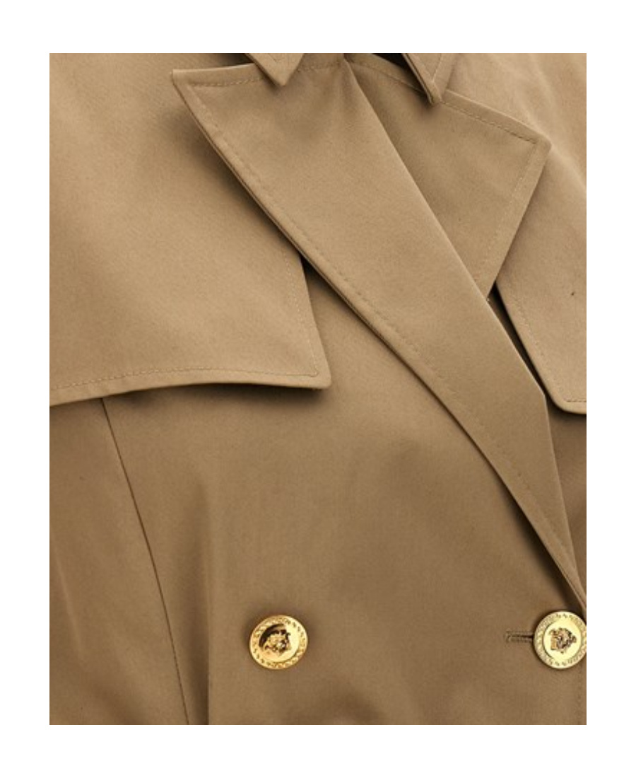 Versace Icons Belted Double-breasted Cotton-gabardine Trench Coat In Brown
