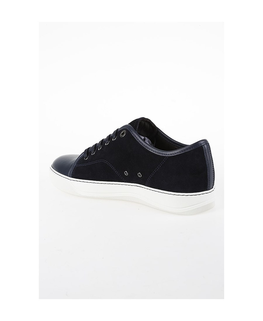 Lanvin Panelled Patent-leather And Velvet Low-top Trainers In Black