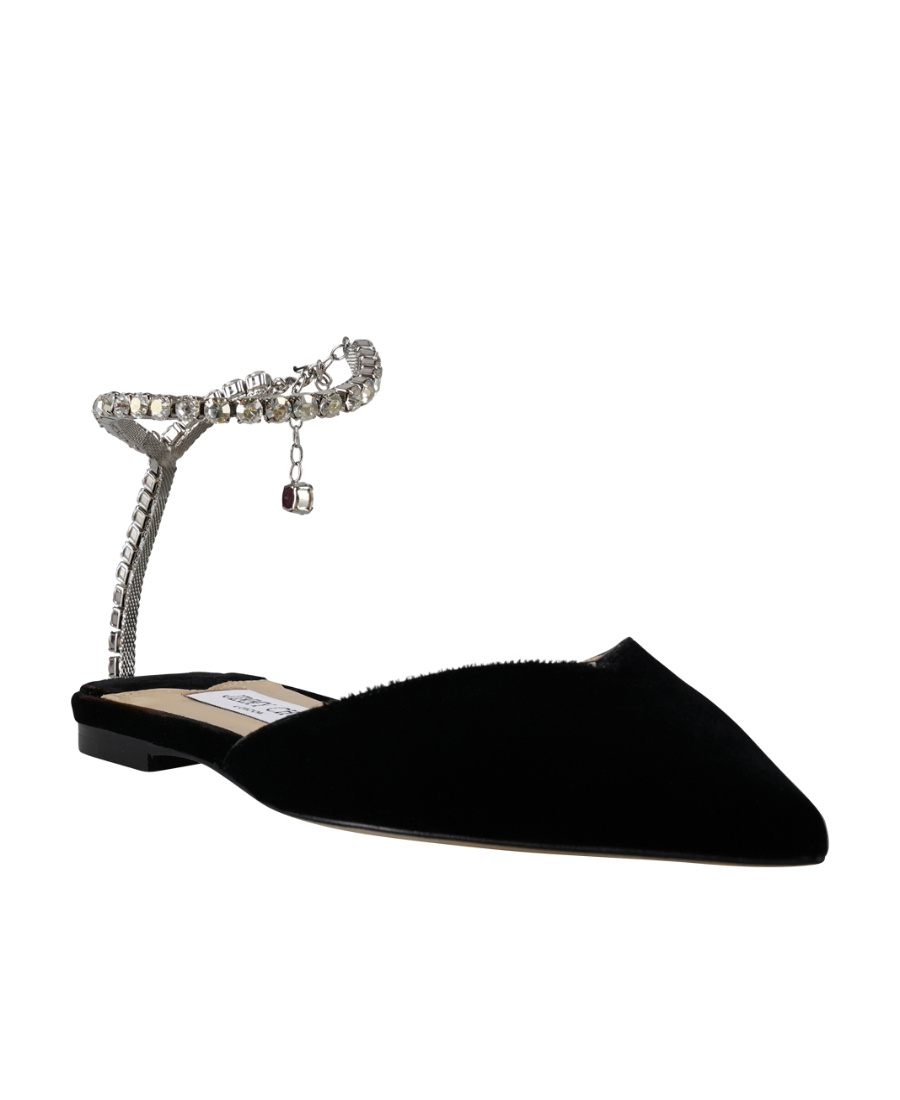 Jimmy Choo Saeda Crystal-embellished Ballerina Shoes In Black