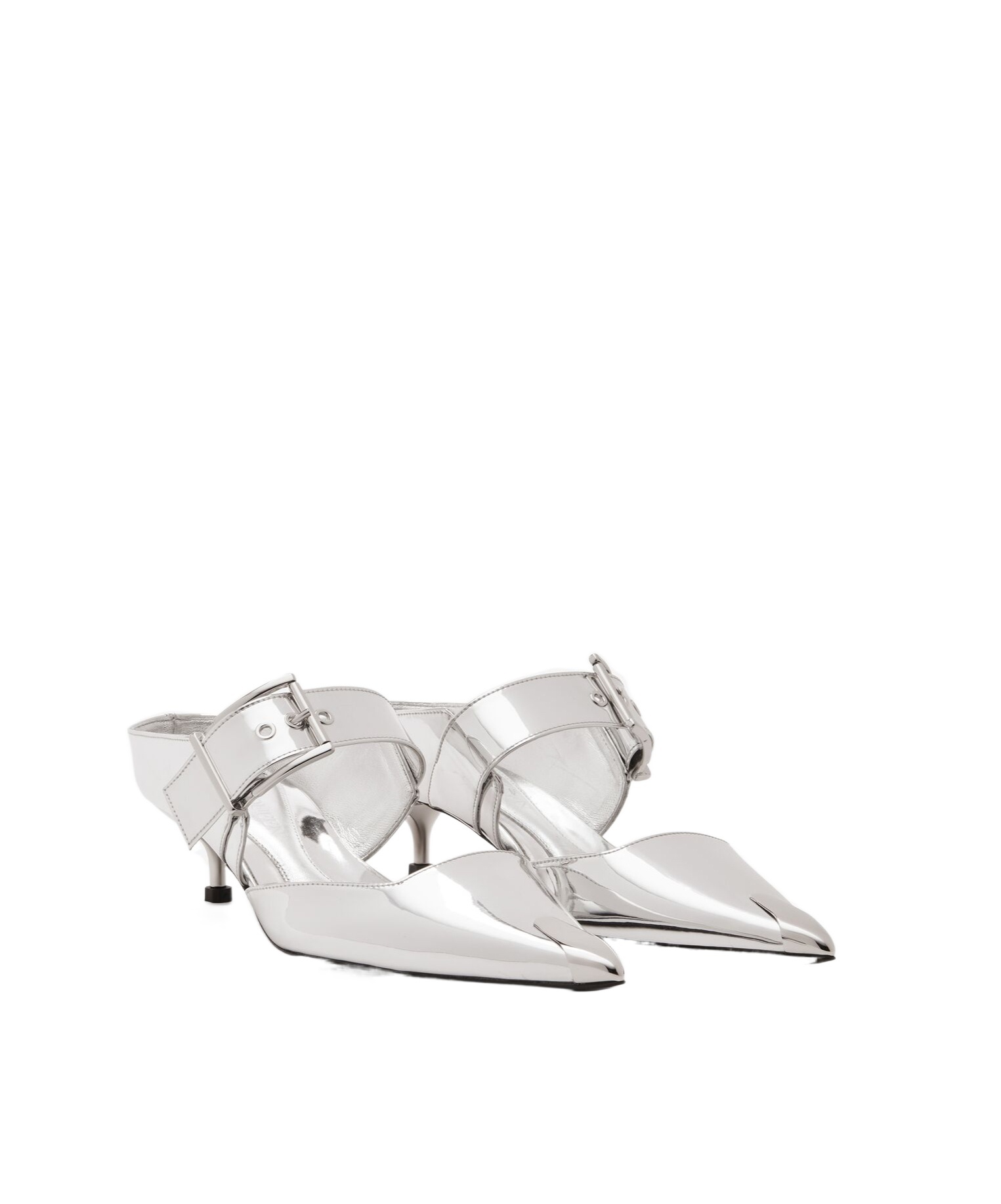 Alexander Mcqueen Pointed-toe Buckle-detailed Mules In White