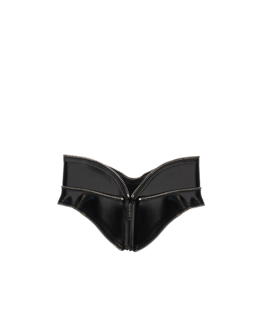 Alexander Mcqueen Leather Waistbelt With Zip Closure 130mm In Black
