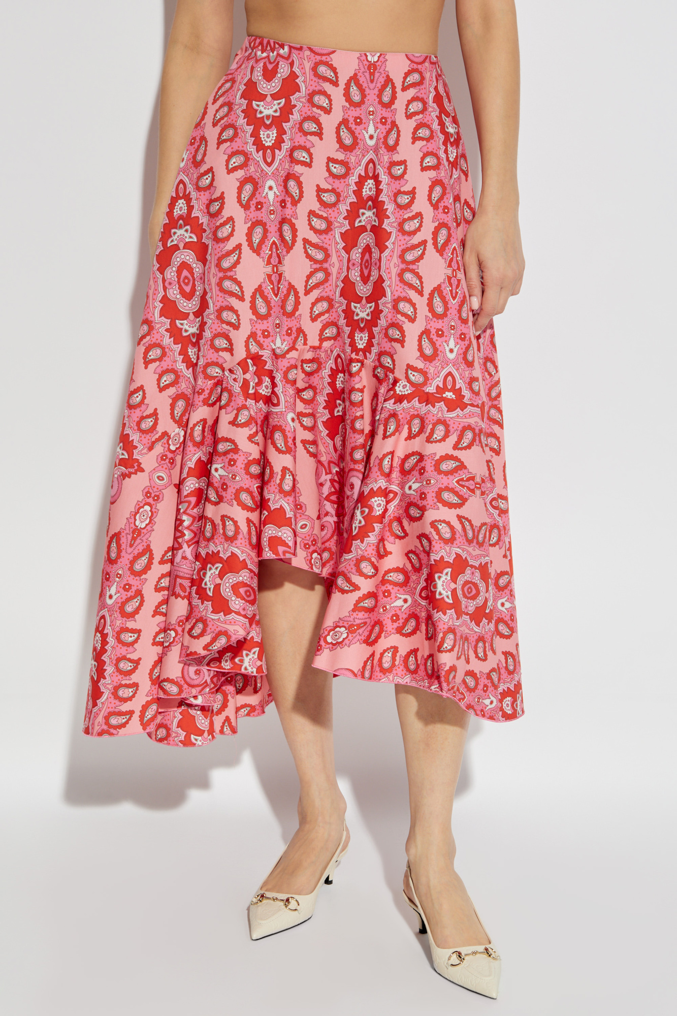 Etro Paisley Print Asymmetric Midi Skirt In Pink
