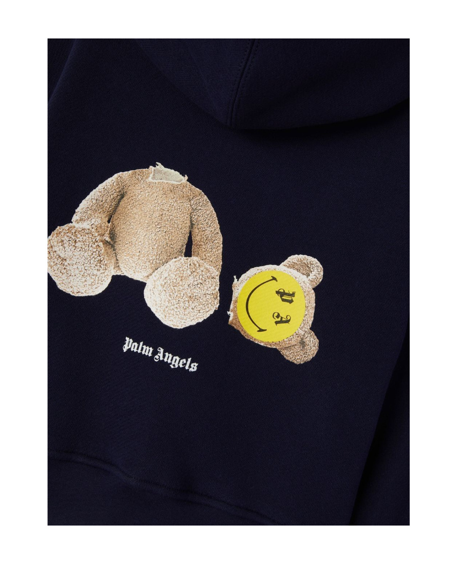Palm Angels Smiley Motif Teddy-print Hoodie In Black