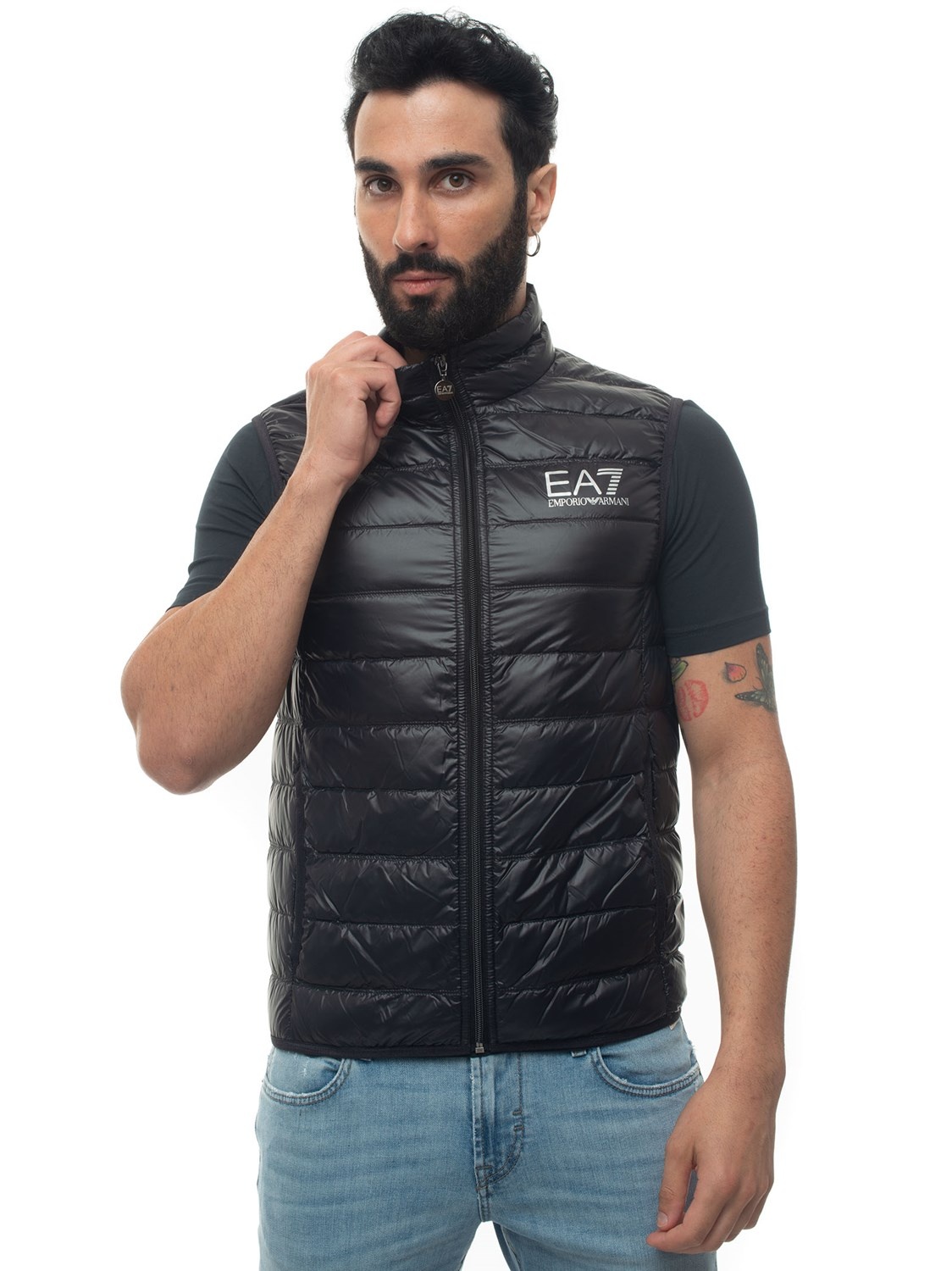 Ea7 Sleeveless Zip Up Jacket In Black
