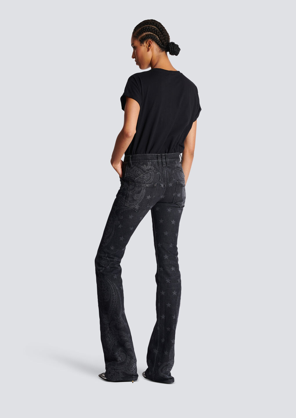 Balmain Star-print Bootcut Mid-rise Jeans In Black