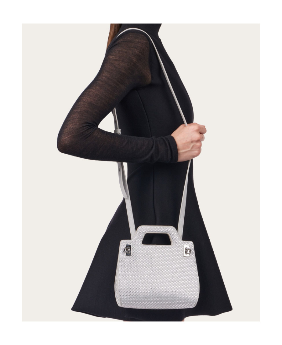 Shop Ferragamo Gancini Crystal Decoration Small Single Shoulder Bag In Gray