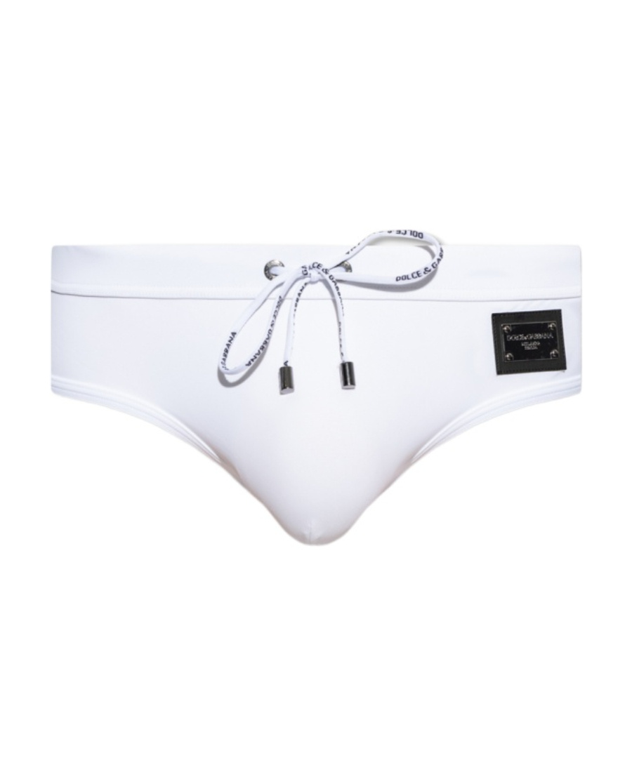 Dolce & Gabbana White Swim Briefs With Branded Drawstring And Logo Tag In White