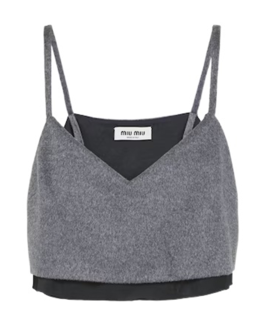 Miu Miu Wool-cashmere Velour Crop Top In Gray