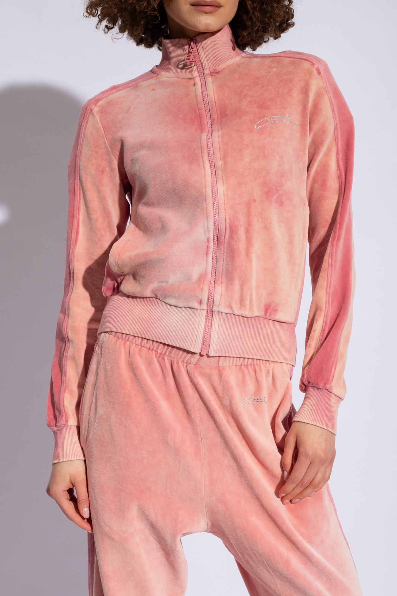 Diesel F-kinigli Zip-up Cropped Sweatshirt In Pink