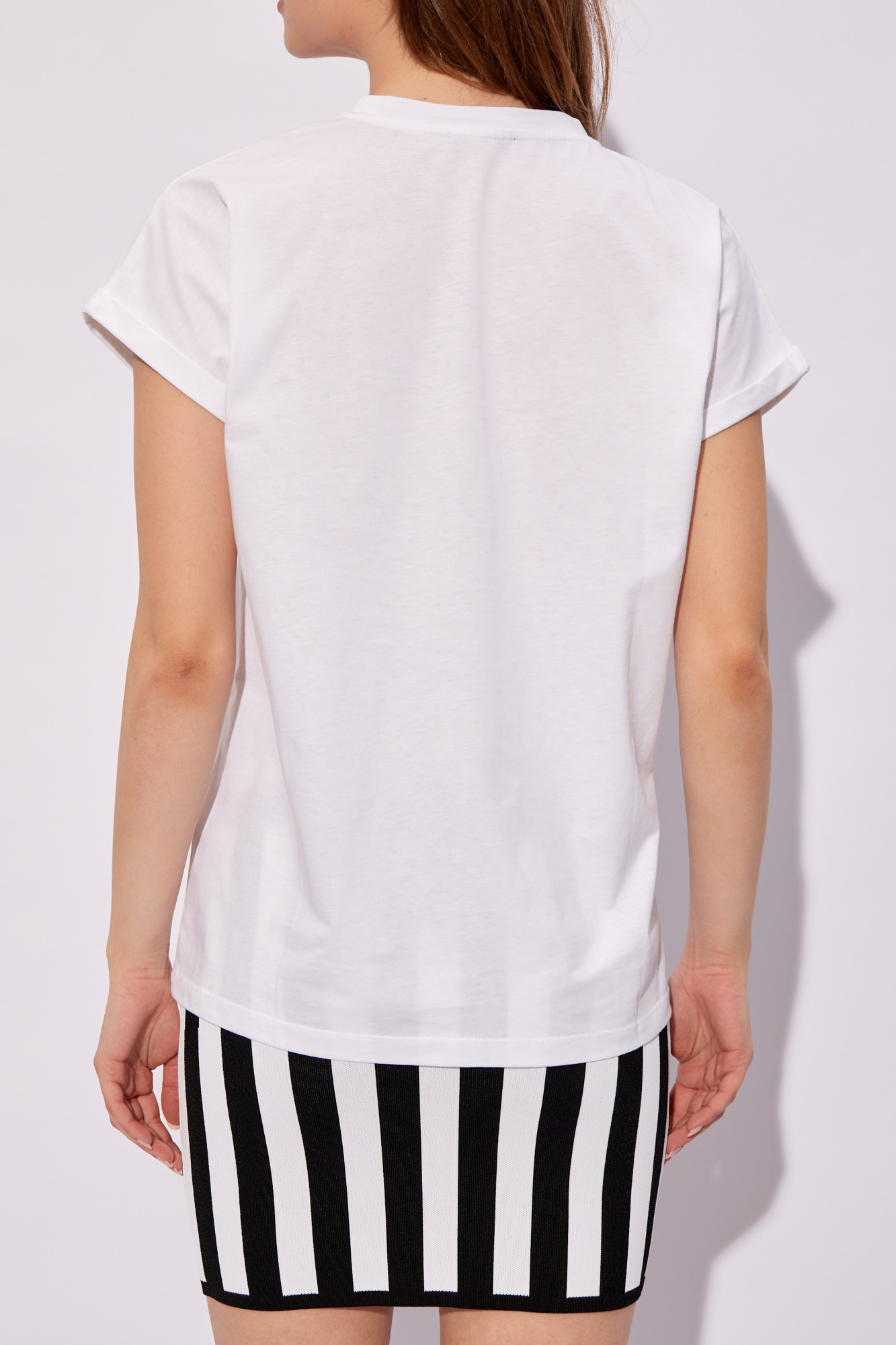 Balmain Flocked-logo Crew Neck T-shirt In Purple
