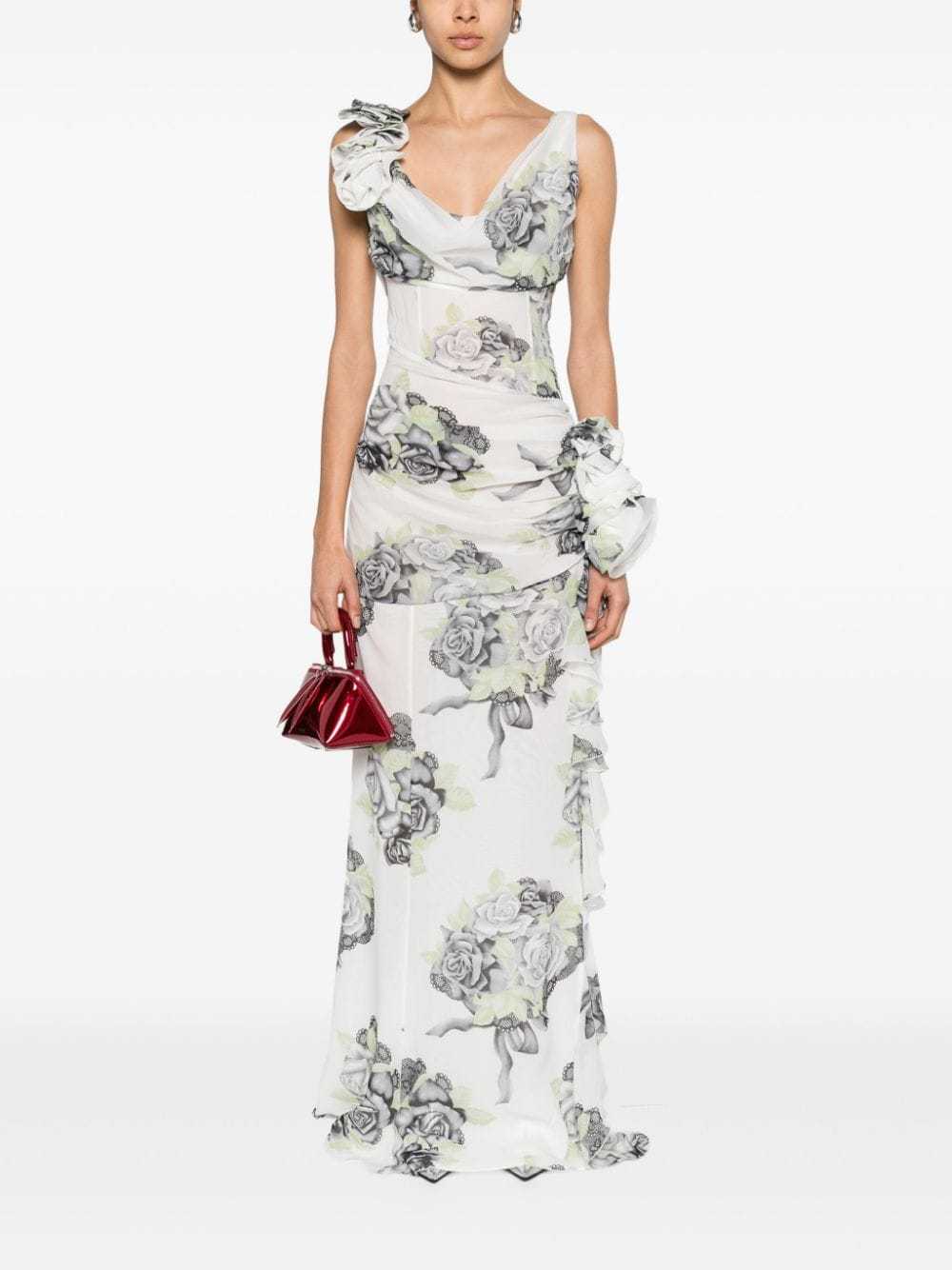 Shop Alessandra Rich Rose-print Silk Gown In White