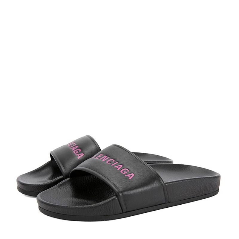 Balenciaga Smooth Rubber Logo Pool Sliders In Black
