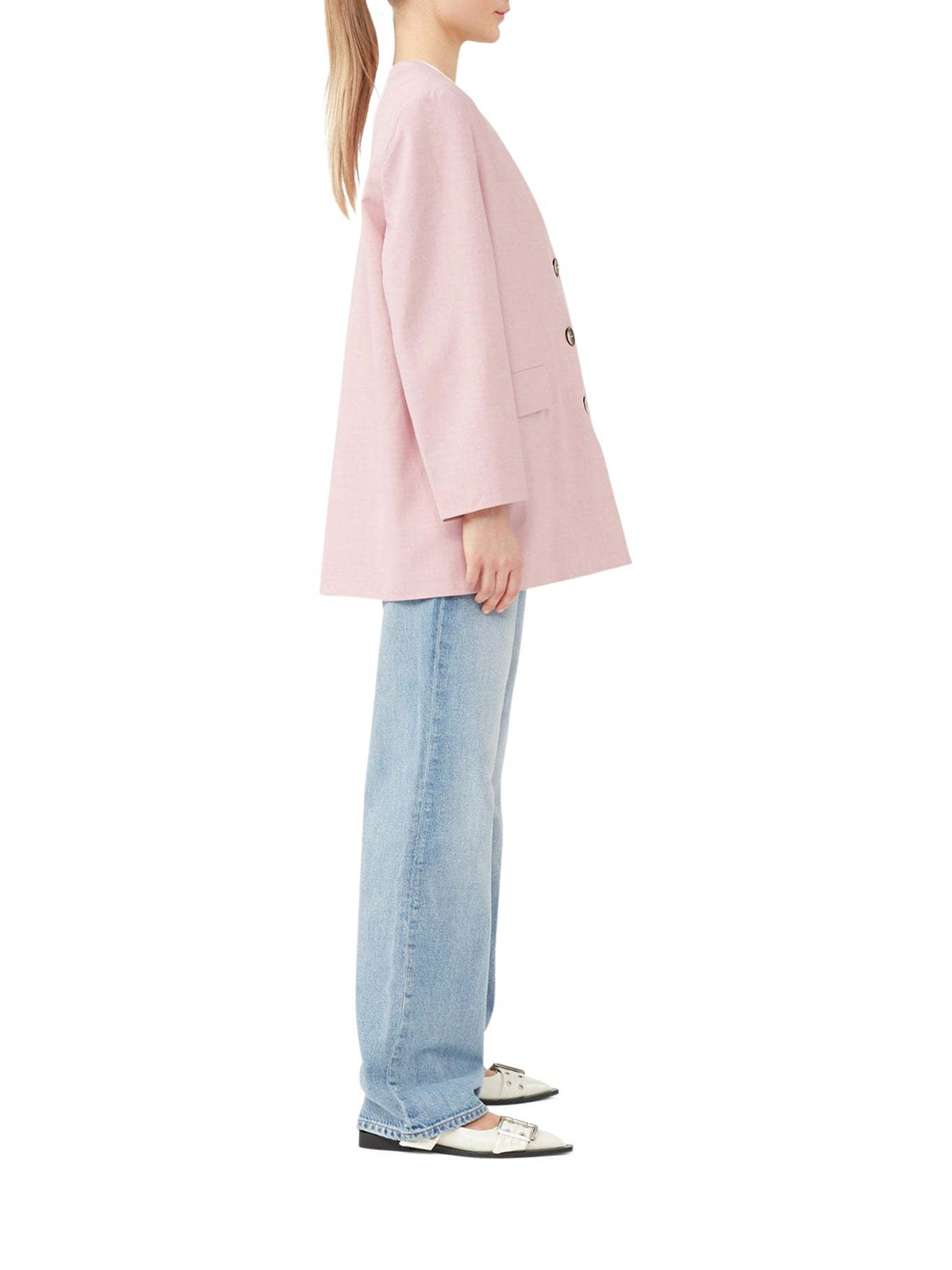 Ganni Scoop-neck Single-breasted Blazer In Pink