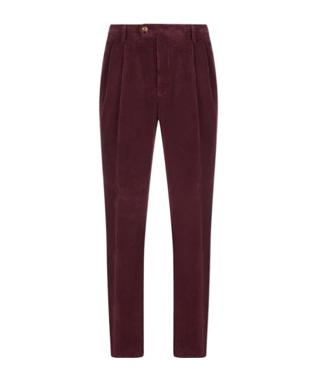 Brunello Cucinelli Garment-dyed Leisure Fit Trousers In Cotton Corduroy With Pleat Clothing In Burgundy