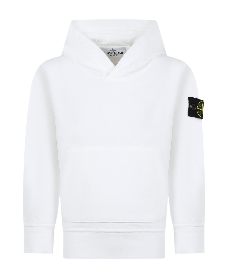 Stone Island White Sweatshirt For Boy With Iconic Logo In White