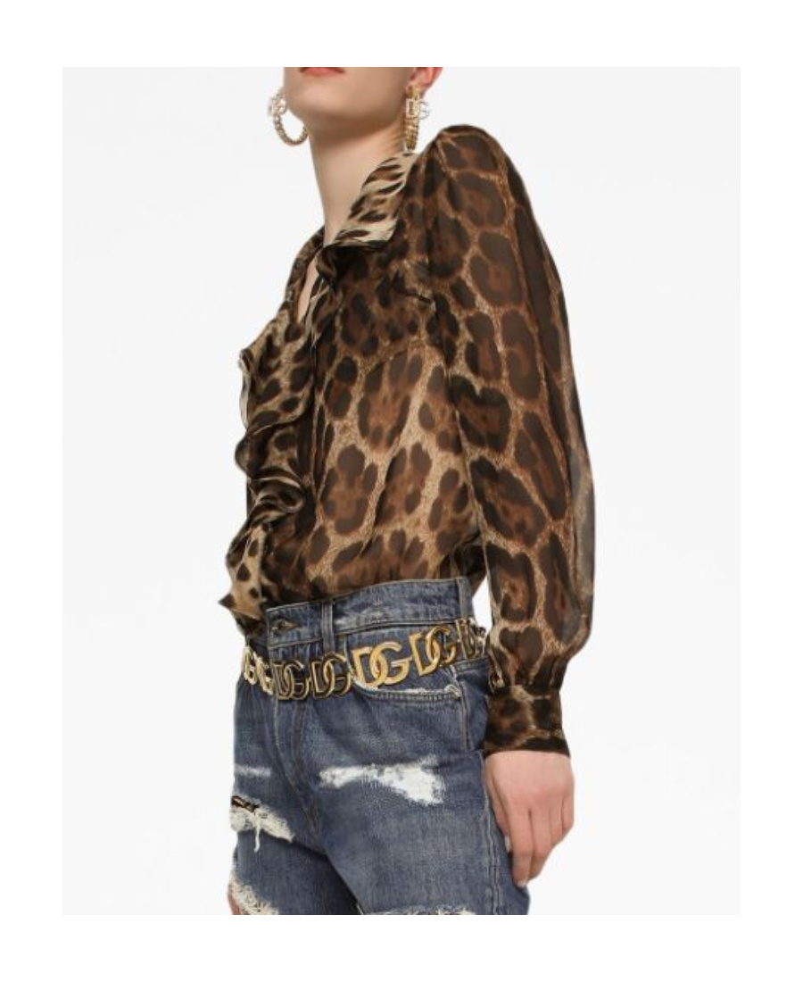 Shop Dolce & Gabbana Leopard-print Silk Blouse In Brown