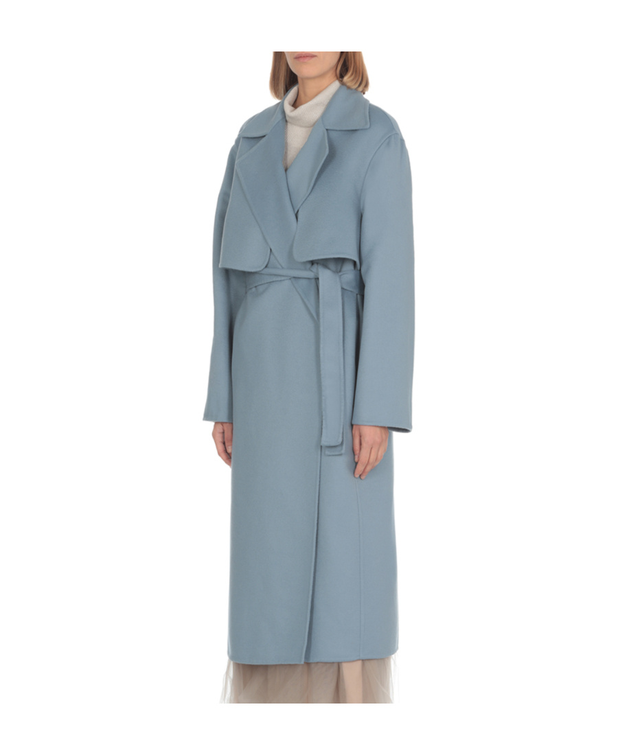 Shop Fabiana Filippi V-collar Long-sleeved Lace-up Coat In Blue