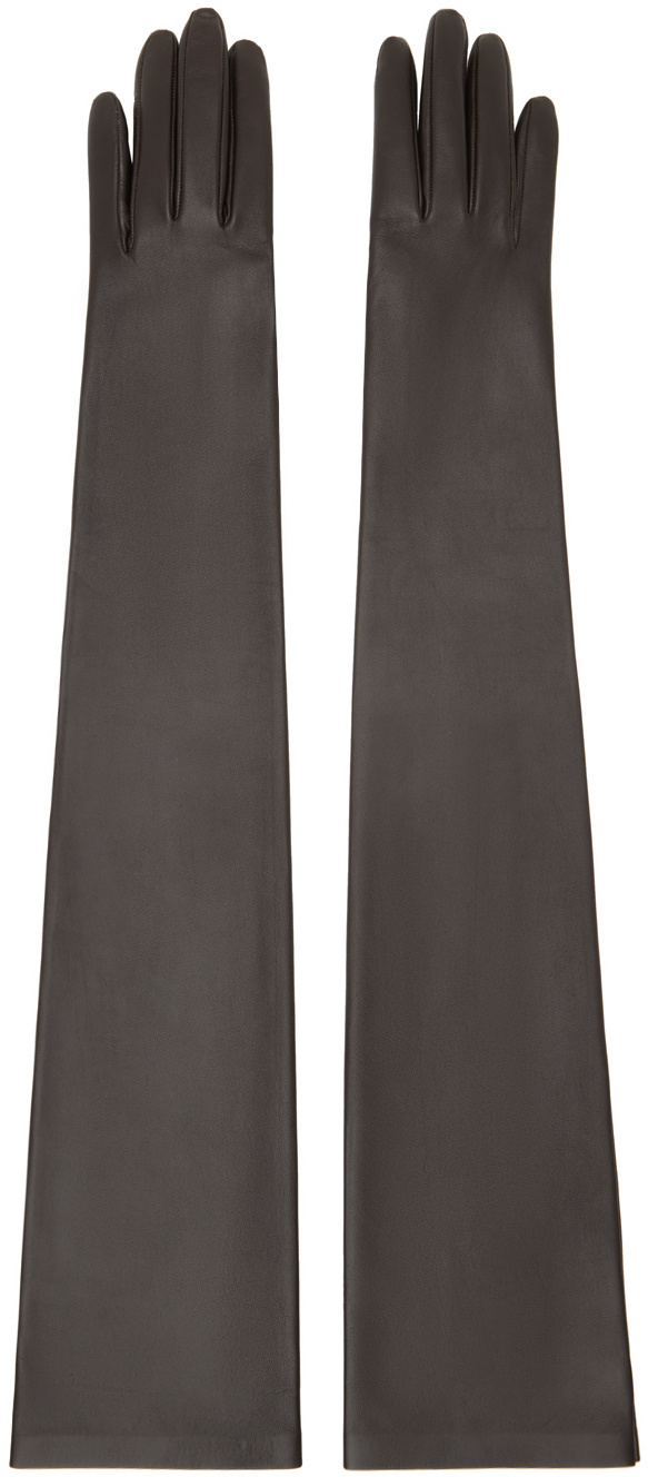 The Row Brown Simon Gloves In Black