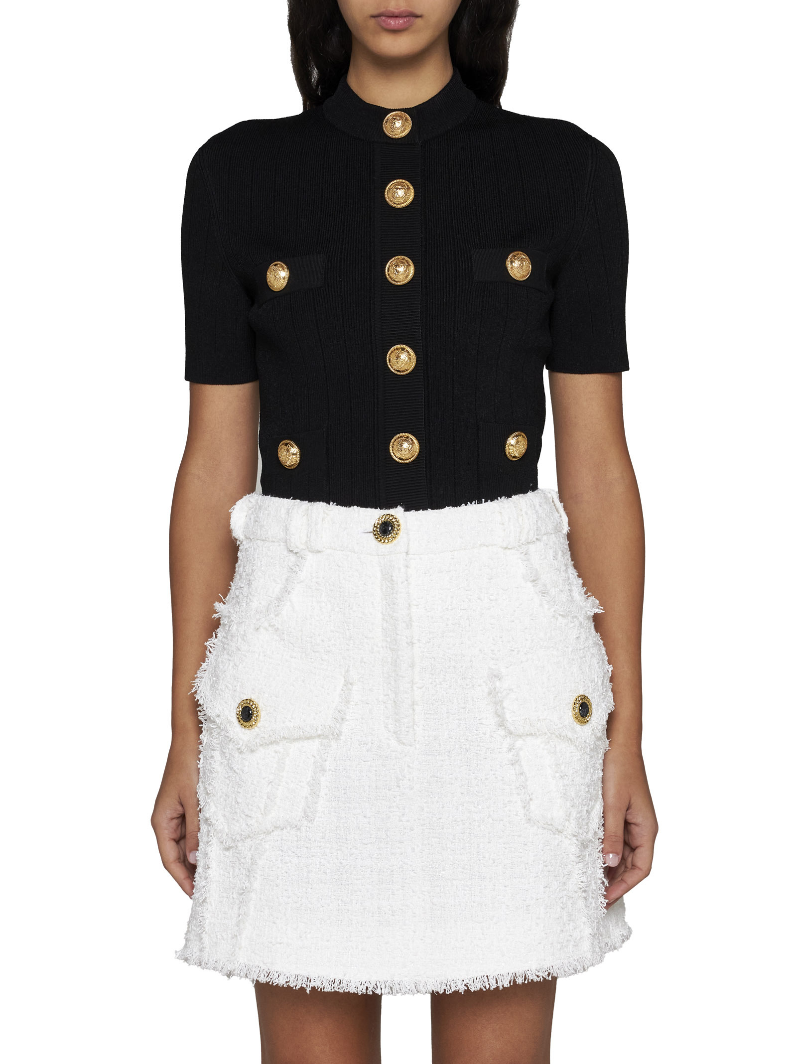 Balmain Cotton-blend Weed Miniskirt In White