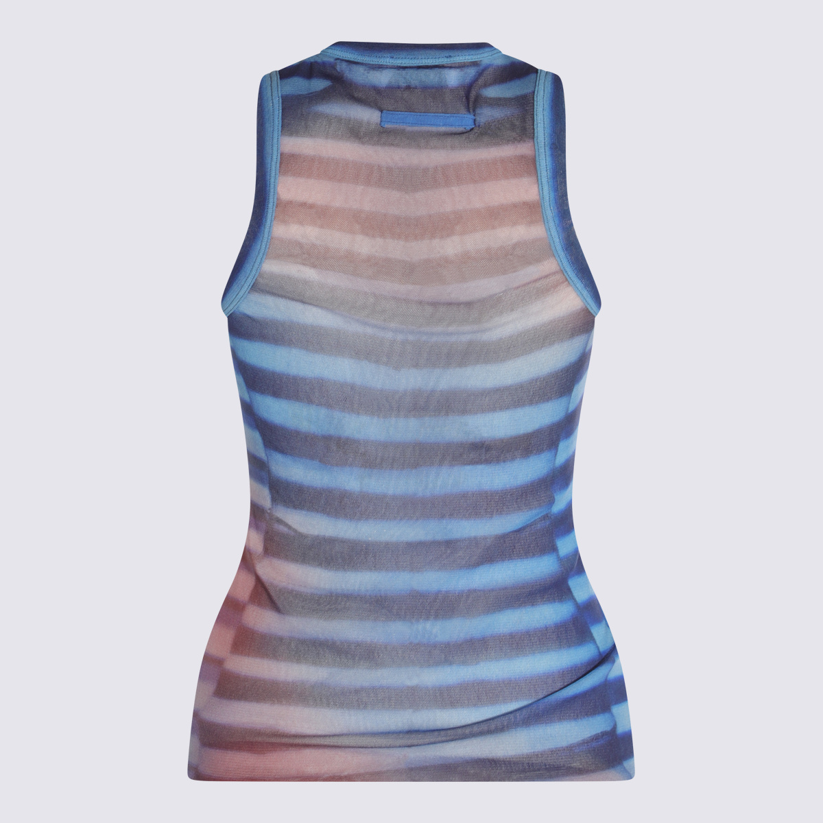Jean Paul Gaultier Sleeveless Round Neck Striped Sheer Top In Multi