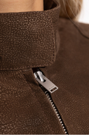 Misbhv Cracked Cropped Faux-leather Jacket In Brown