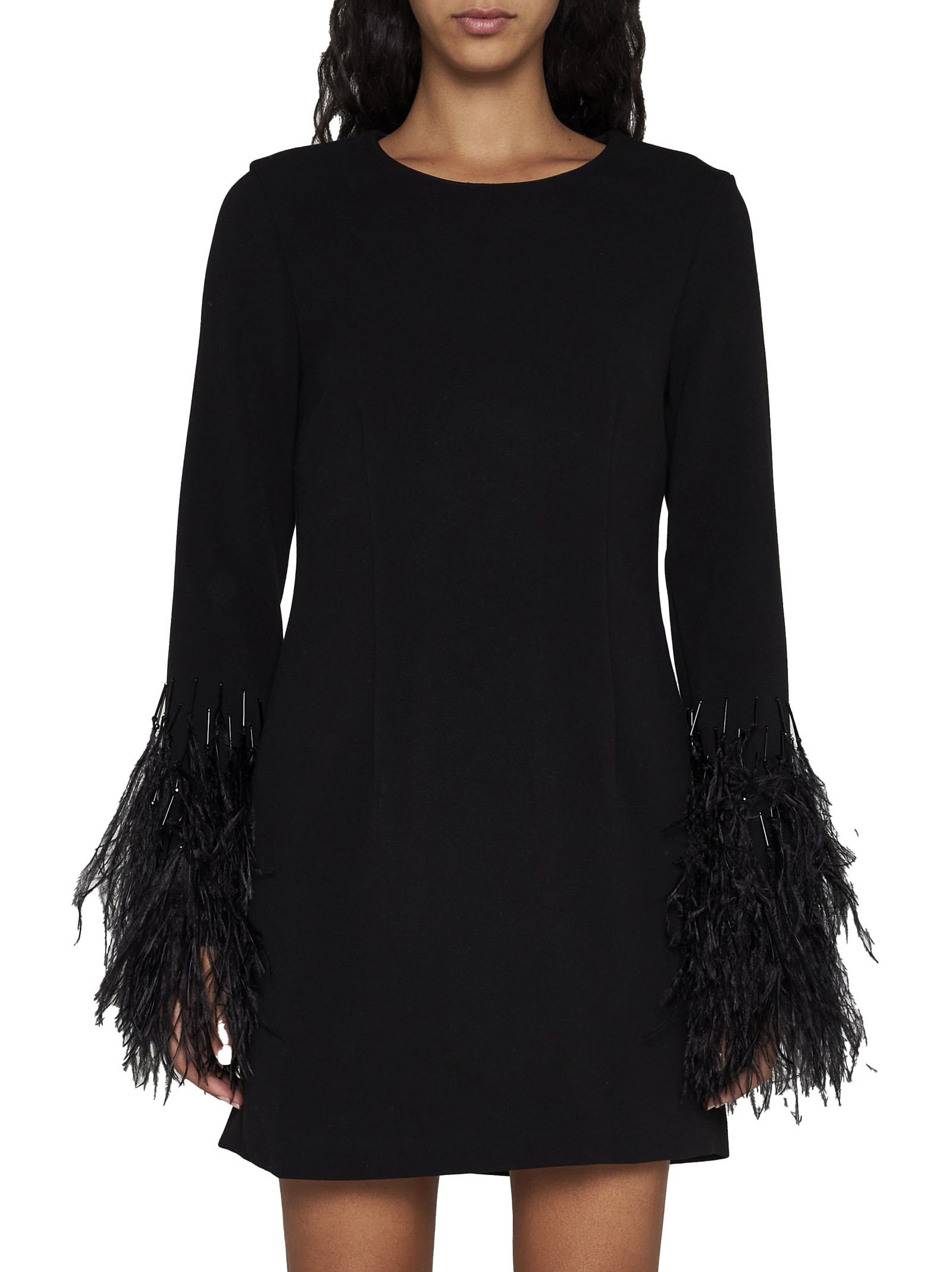 P.a.r.o.s.h Parosh Feather Trim Mini Dress With Elegant Silhouette And Keyhole Detail In Black