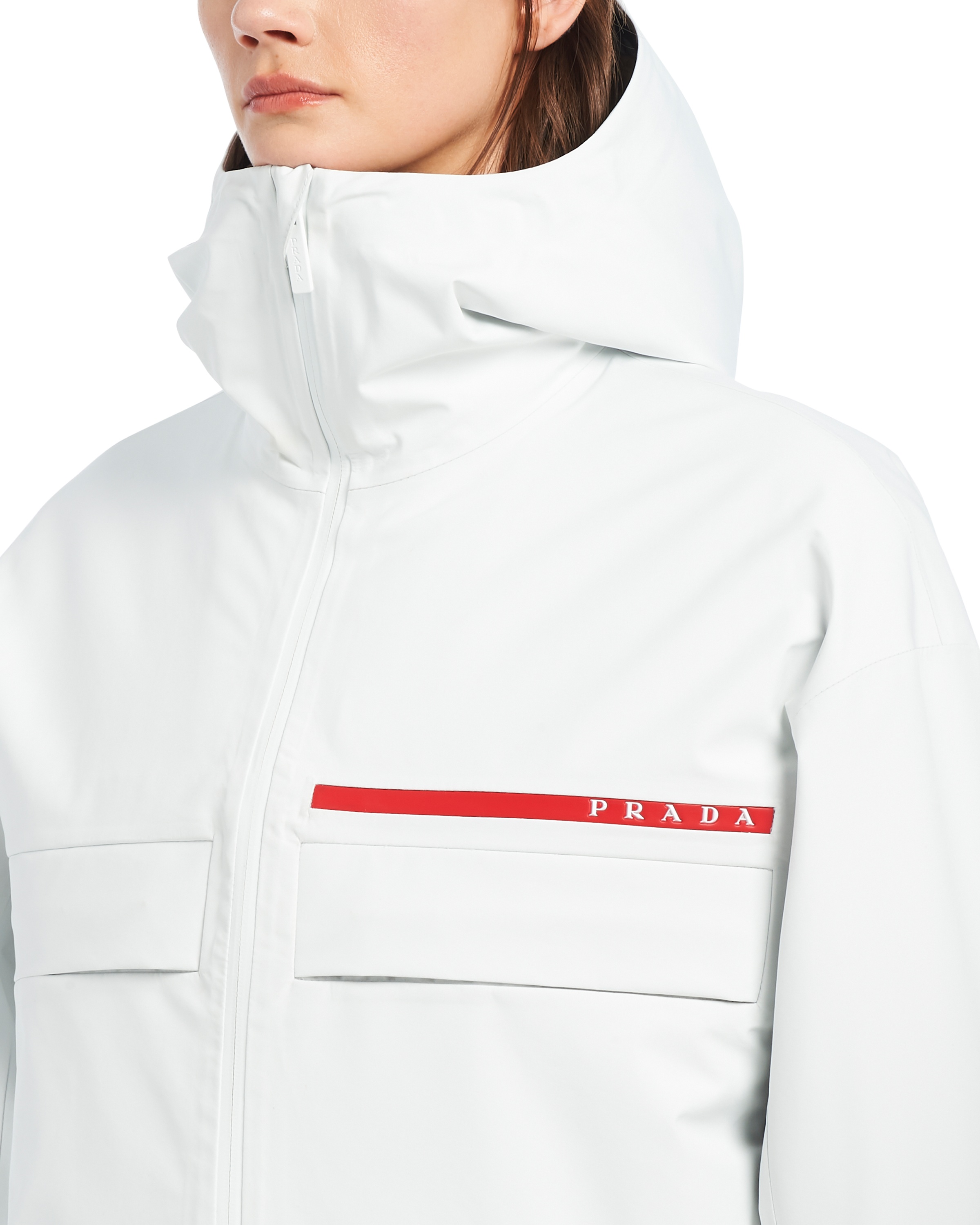 Prada Nylon Hooded Puffer With Elasticated Cuffs In White