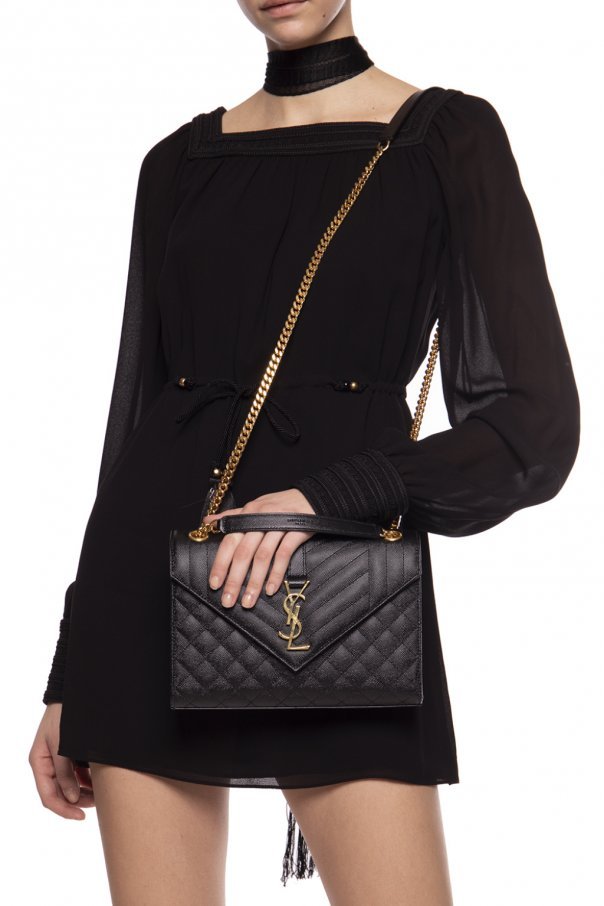 Saint Laurent Ladies Envelope Quilted Shoulder Bag In Black In Black