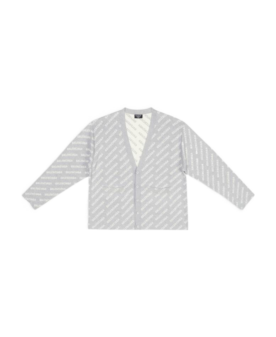 Balenciaga Logo-print Button-up Cardigan In Gray