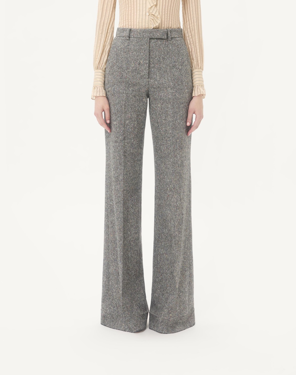 Valentino Wool-blend Flared Trousers In Gray