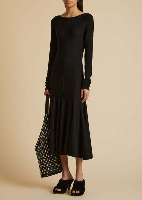 Shop Khaite Scoop-back Virgin-wool Midi Dress In Black
